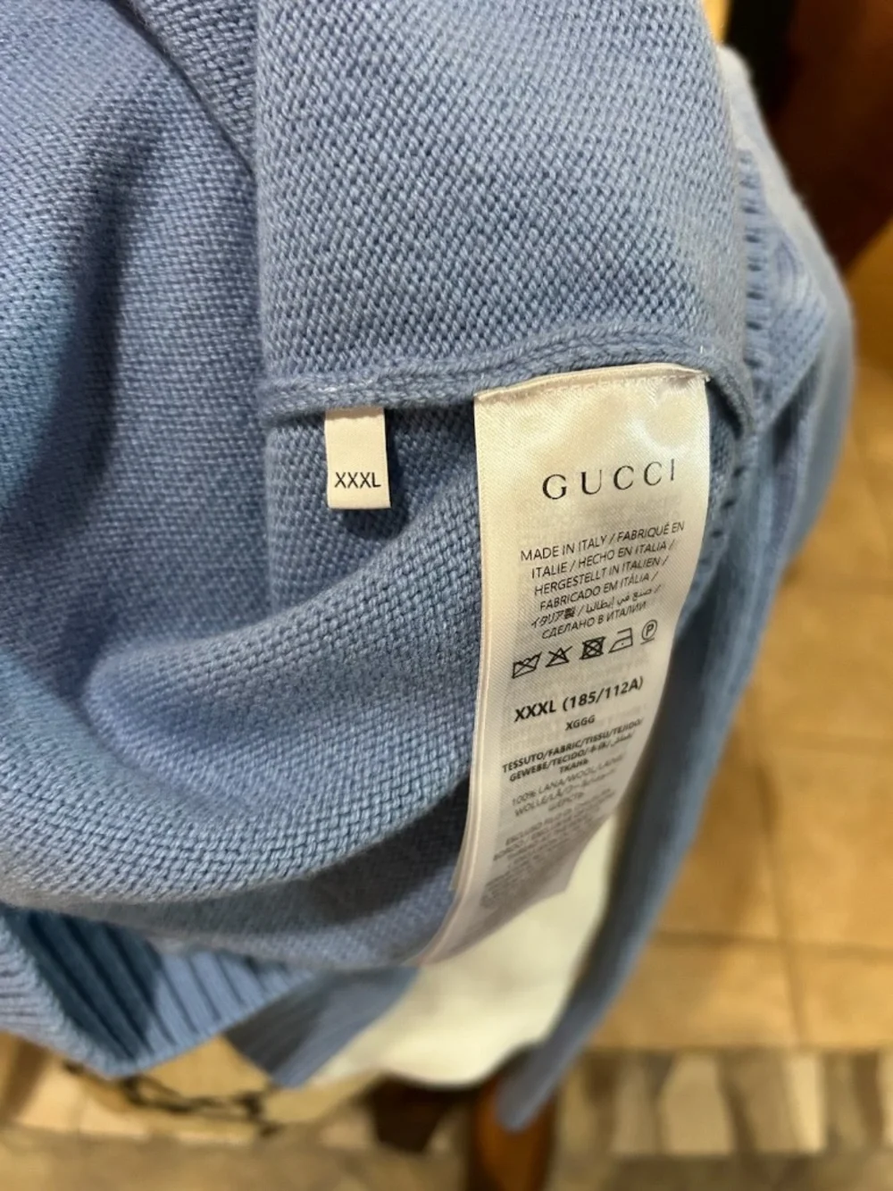 Gucci  Felted Blue Wool Knit Sweater with Intarsia.. Size XXXL.